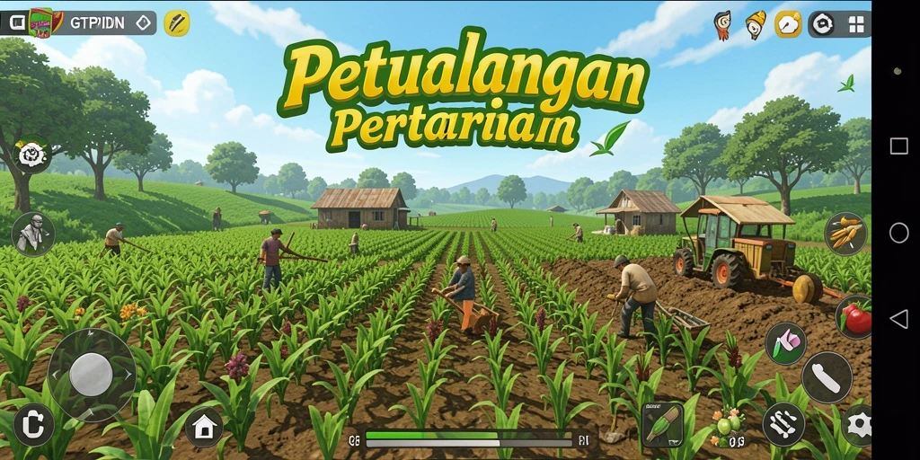 Screenshot gameplay GTPIDN menampilkan kebun yang penuh warna dan hewan peliharaan.