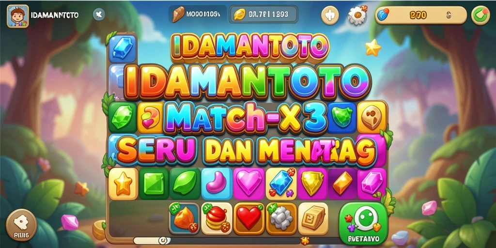 Tangkapan layar gameplay IDAMANTOTO dengan elemen Match-3 yang seru.