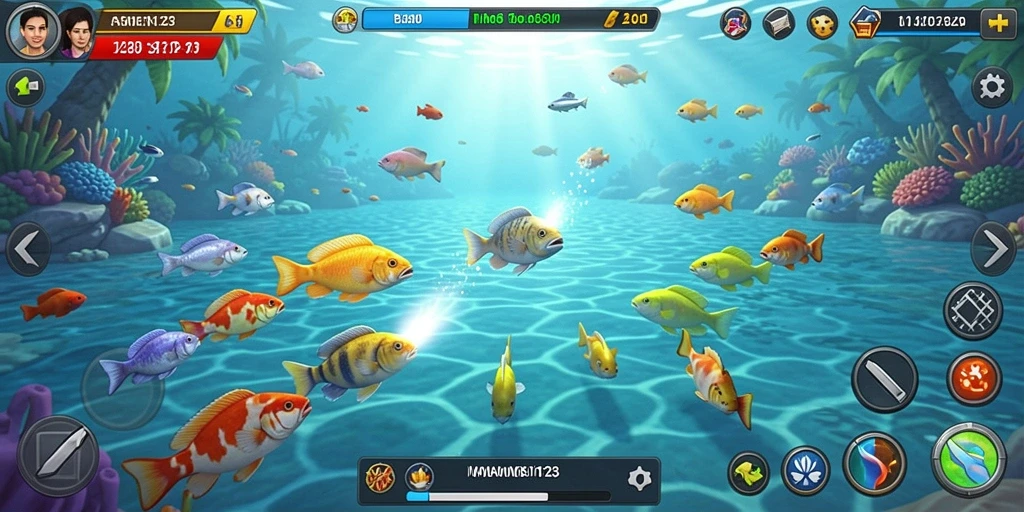 Tampilan gameplay seru dalam MAMEN123 menangkap ikan.