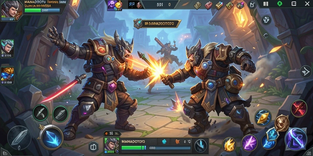 Screenshot utama yang menunjukkan aksi seru gameplay MOBA.