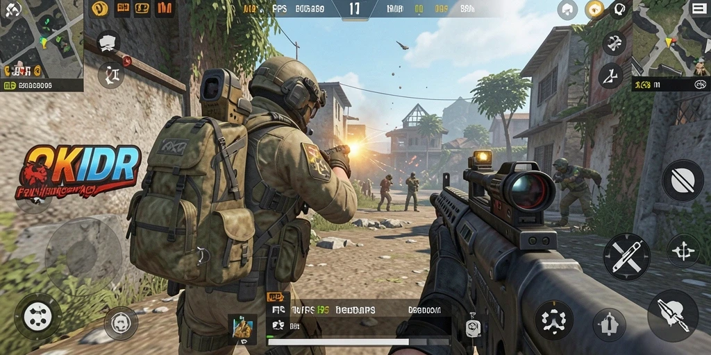 Screenshot OKIDR menampilkan aksi menegangkan dalam game FPS.