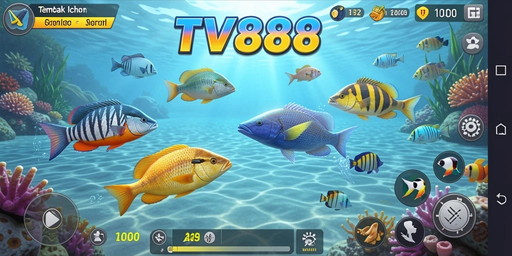 Screenshot gameplay TV888 menampilkan aksi menembak ikan yang seru.